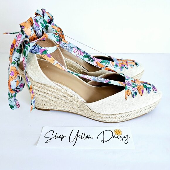 Crown & Ivy Lawndale Womens Floral Print Espadrille Wedge Sandals Sz 9.5~SH162.1 - Picture 1 of 8